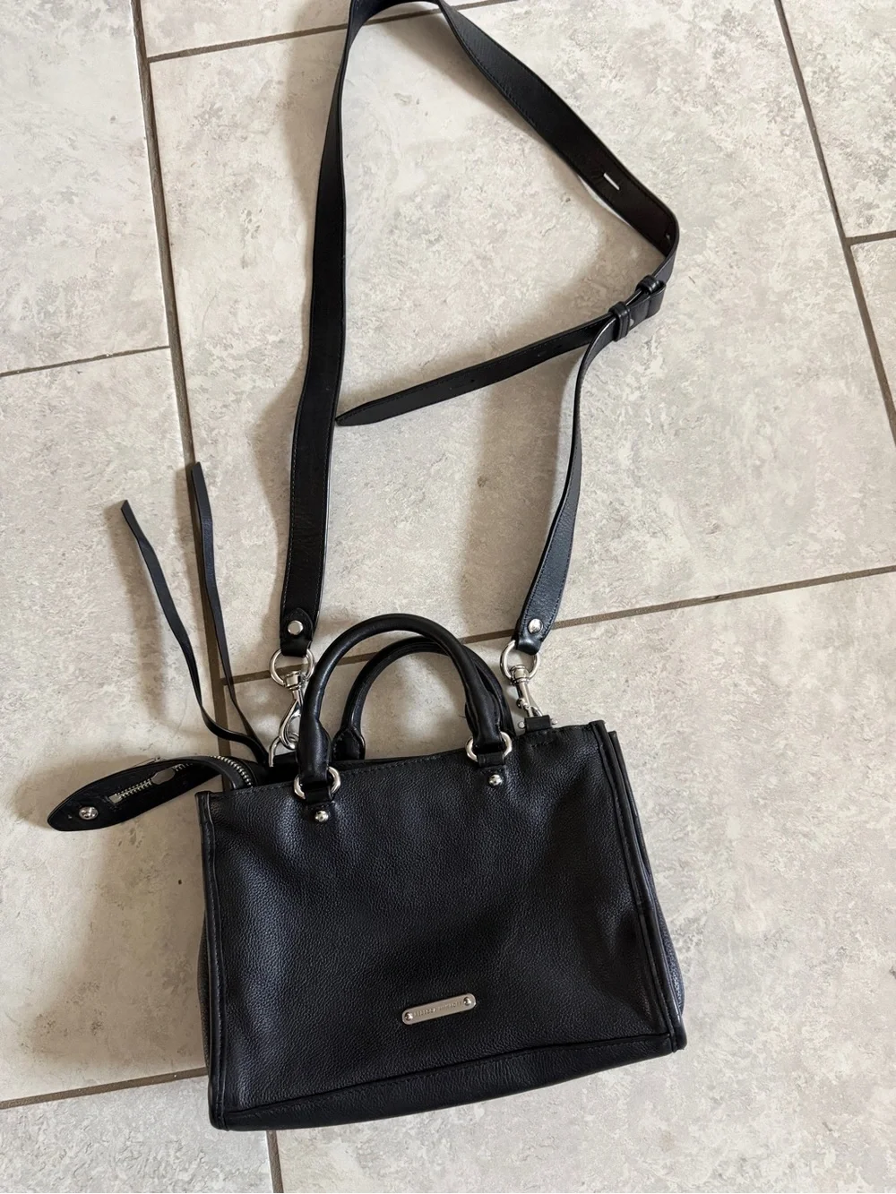 Rebecca Minkoff Black Pebbled Leather Satchel with Detachable Strap